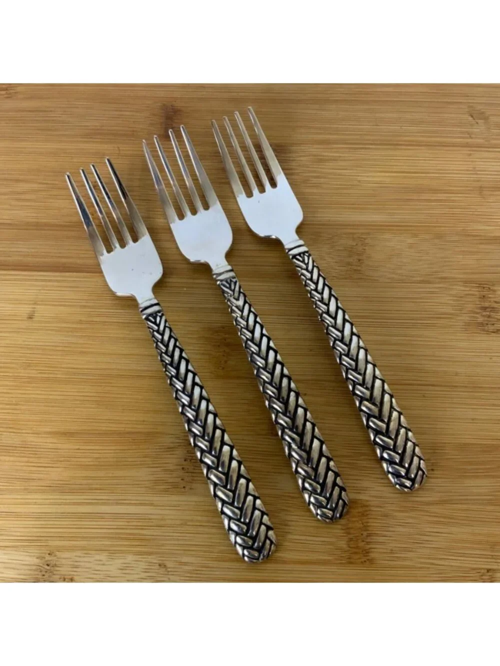 Godinger Weave Silverplate Flatware Lot of 7 Pieces Forks Knives Soup Spoon